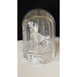 HOFBAUER Crystal Frosted Bird in Glass Cage Dome Byrdes Coll. Art Paperweight